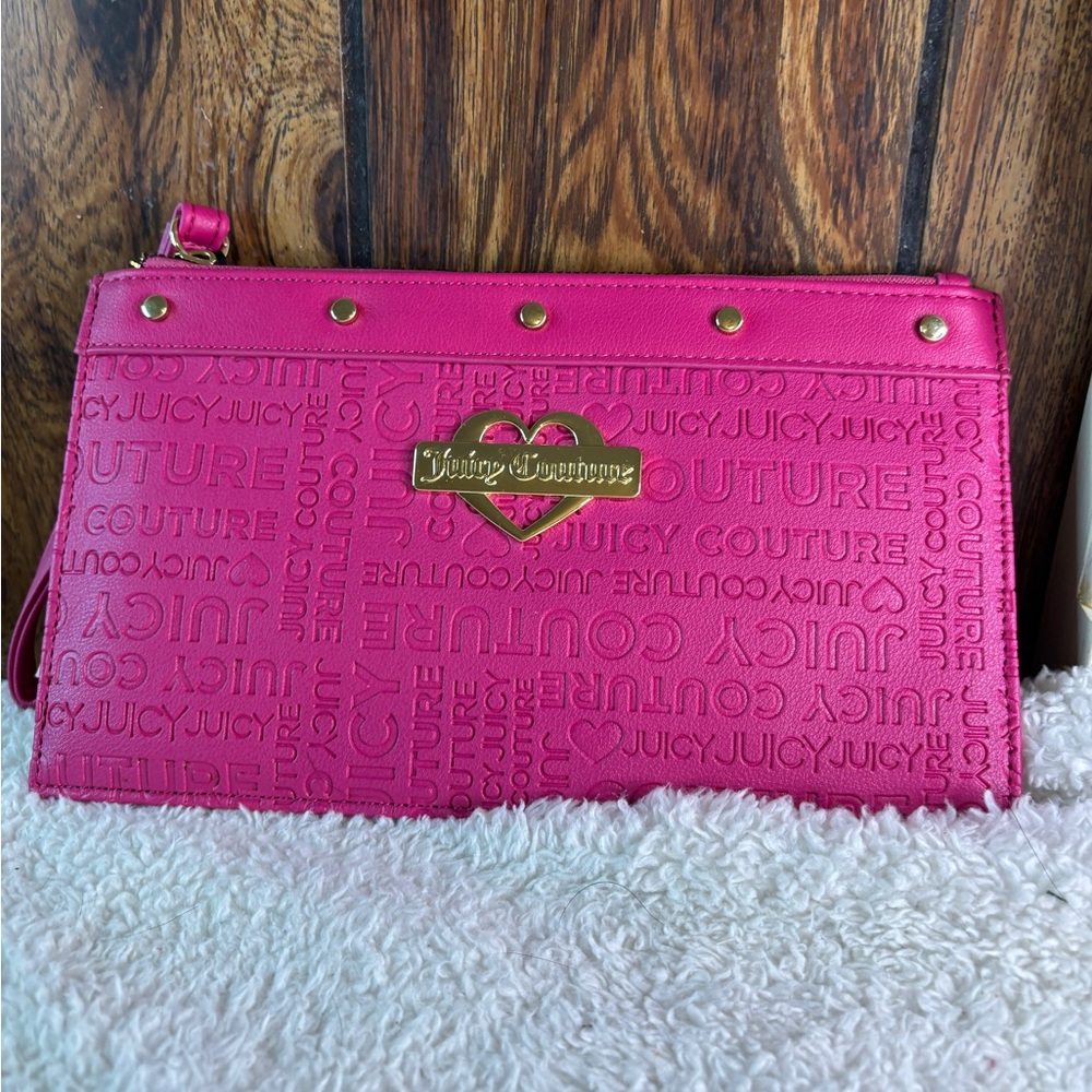Juicy Couture Wristlet Raspberry Fuchsia Tart & Gold Studs Stamp Cute NWT
